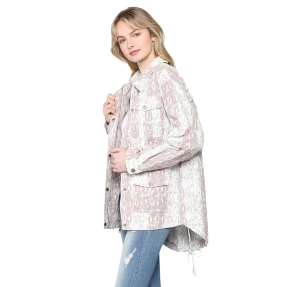 Fate Tunic Snake Skin Print Zip Coat Pink Size Women's M